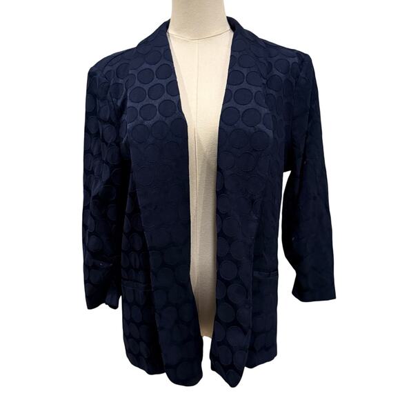 Christopher & Banks Navy Blue Polka Dot Textured Blazer Jacket Women’s Size L - Picture 1 of 8
